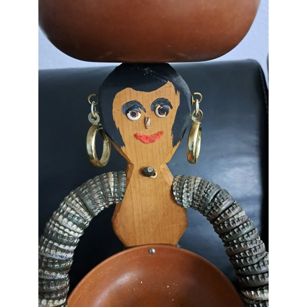 Vintage Bottle Cap Art Man Figure‎ With Two Bowls